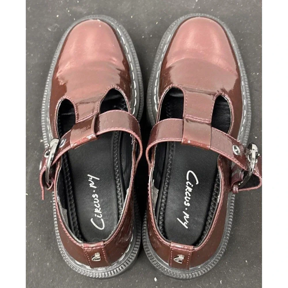 CIRCUS BY SAM EDELMAN Burgundy Patent T-Strap Mary Jane Shoes Size 6.5